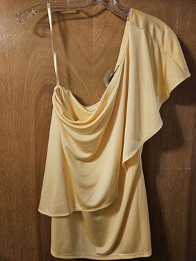 White House Black Market Pale Yellow One-Shoulder Draped Tank